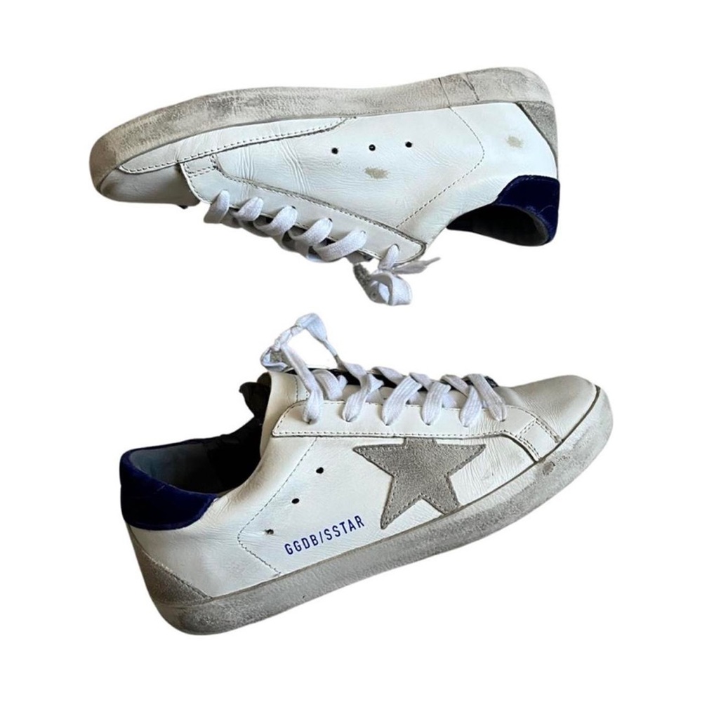 Golden goose blue and white superstar sneakers